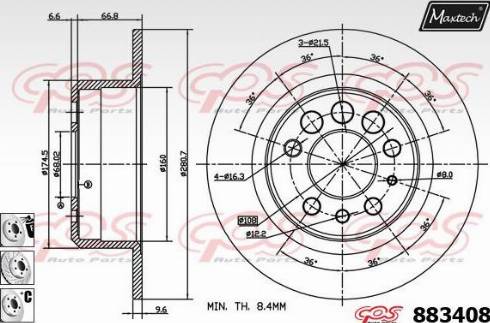 Maxtech 883408.6880 - Тормозной диск autospares.lv