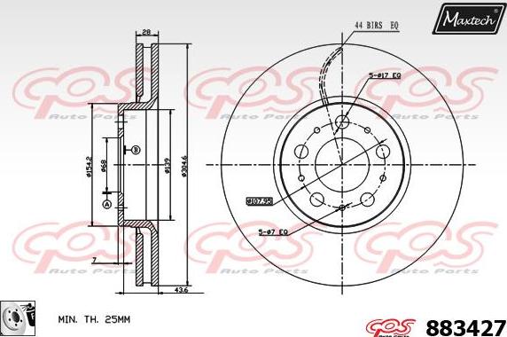 Maxtech 883418 - Тормозной диск autospares.lv