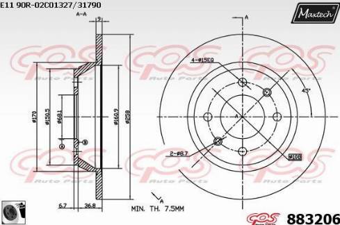 Maxtech 883206.0060 - Тормозной диск autospares.lv