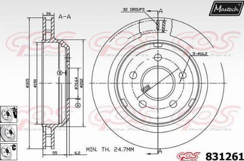 Maxtech 831261.6980 - Тормозной диск autospares.lv