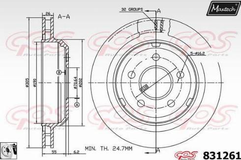 Maxtech 831261.0080 - Тормозной диск autospares.lv