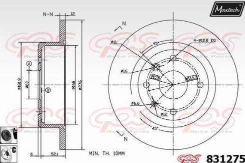 Maxtech 831275.6060 - Тормозной диск autospares.lv