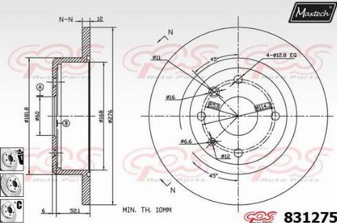 Maxtech 831275.6880 - Тормозной диск autospares.lv