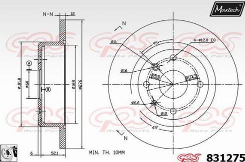 Maxtech 831275.0080 - Тормозной диск autospares.lv