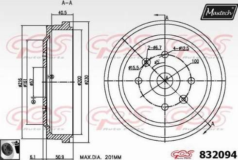 Maxtech 832094.0060 - Тормозной барабан autospares.lv