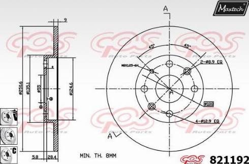 Maxtech 821192.6880 - Тормозной диск autospares.lv