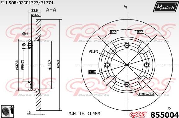 Maxtech 821188 - Тормозной диск autospares.lv