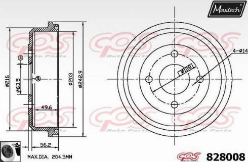 Maxtech 828008.0060 - Тормозной барабан autospares.lv