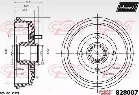 Maxtech 828007.0000 - Тормозной барабан autospares.lv