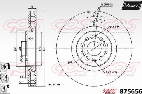 Maxtech 875656.6980 - Тормозной диск autospares.lv