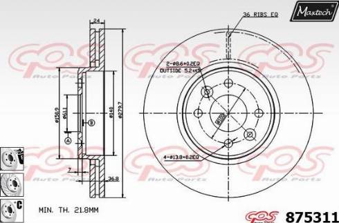 Maxtech 875311.6980 - Тормозной диск autospares.lv