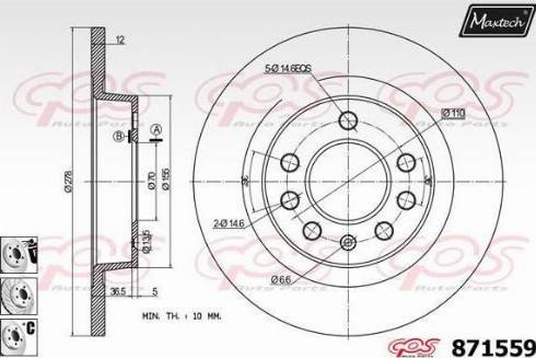 Maxtech 871559.6880 - Тормозной диск autospares.lv