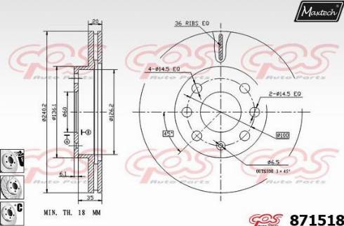 Maxtech 871518.6980 - Тормозной диск autospares.lv