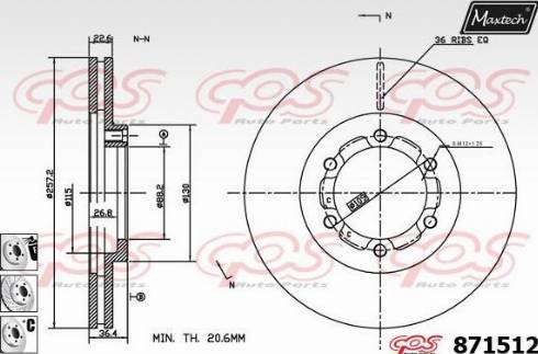 Maxtech 871512.6880 - Тормозной диск autospares.lv