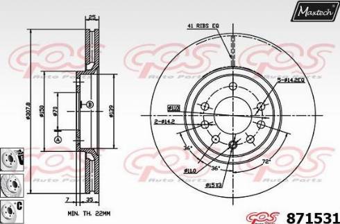 Maxtech 871531.6980 - Тормозной диск autospares.lv