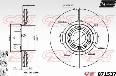 Maxtech 871537.6880 - Тормозной диск autospares.lv