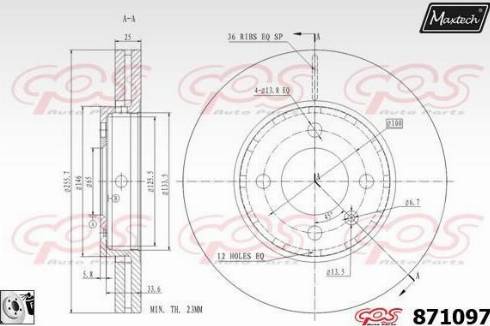 Maxtech 871097.0080 - Тормозной диск autospares.lv