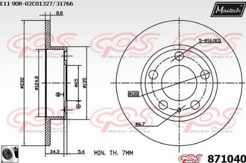 Maxtech 871040.0060 - Тормозной диск autospares.lv