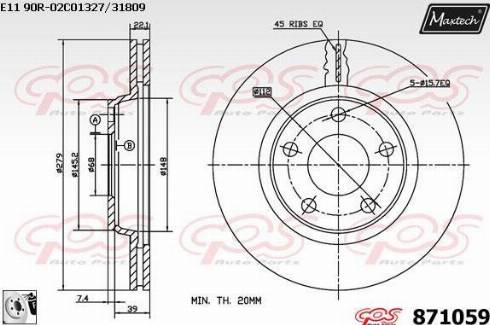 Maxtech 871059.0080 - Тормозной диск autospares.lv