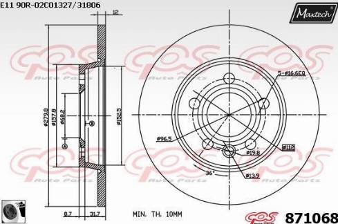 Maxtech 871068.0060 - Тормозной диск autospares.lv