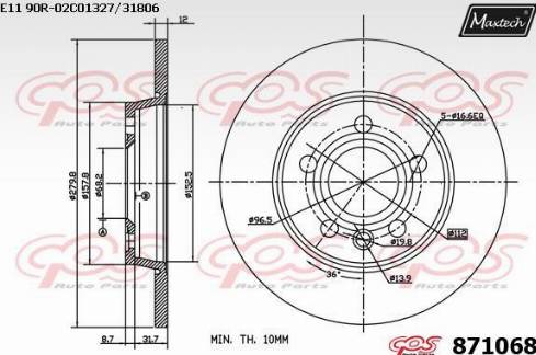 Maxtech 871068.0000 - Тормозной диск autospares.lv