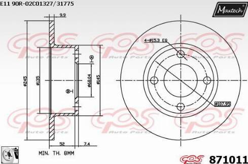 Maxtech 871011.0080 - Тормозной диск autospares.lv