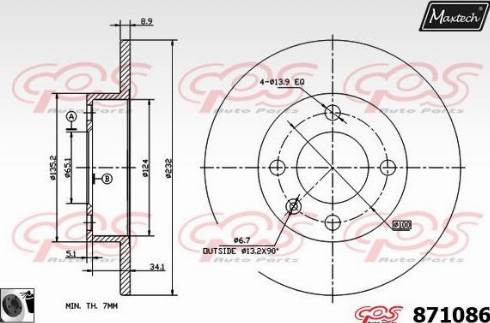 Maxtech 871086.0060 - Тормозной диск autospares.lv