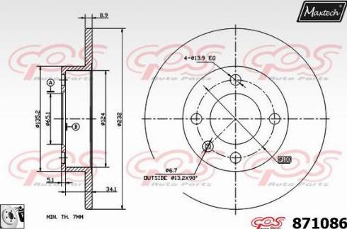 Maxtech 871086.0080 - Тормозной диск autospares.lv