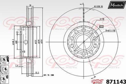 Maxtech 871143.6880 - Тормозной диск autospares.lv