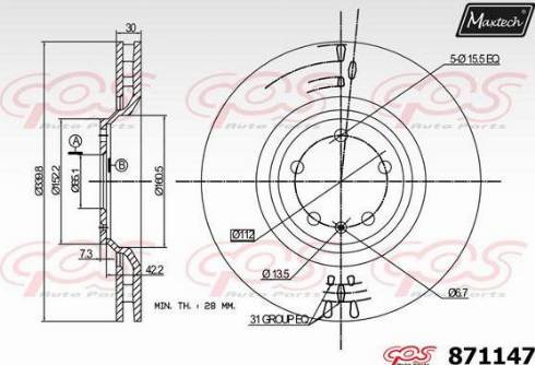 Maxtech 871147.0000 - Тормозной диск autospares.lv