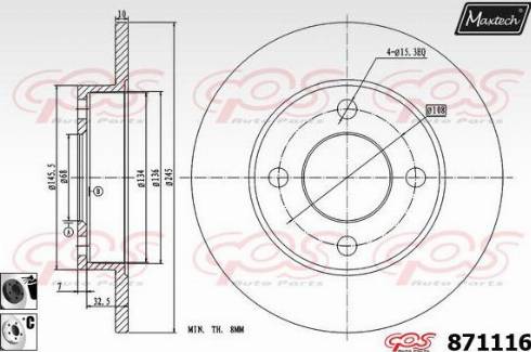 Maxtech 871116.6060 - Тормозной диск autospares.lv