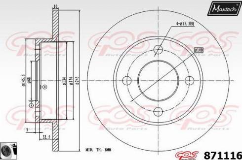 Maxtech 871116.0060 - Тормозной диск autospares.lv