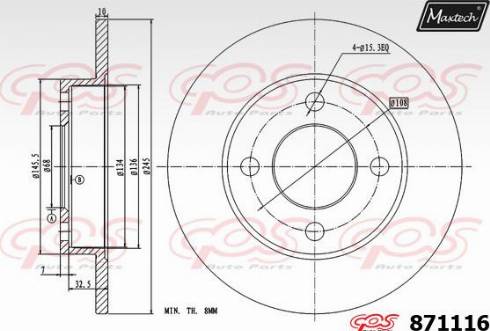 Maxtech 871116.0000 - Тормозной диск autospares.lv