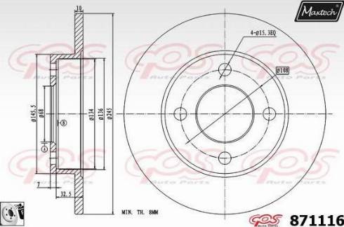 Maxtech 871116.0080 - Тормозной диск autospares.lv