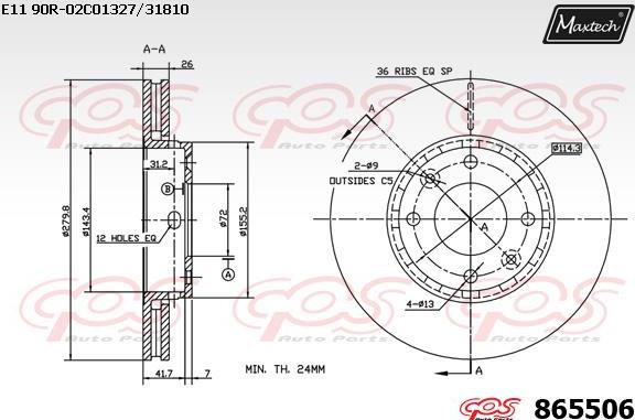 Maxtech 871113 - Тормозной диск autospares.lv