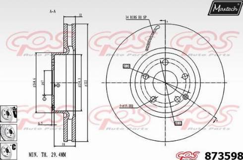 Maxtech 873598.6880 - Тормозной диск autospares.lv