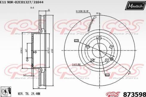 Maxtech 873598.0080 - Тормозной диск autospares.lv