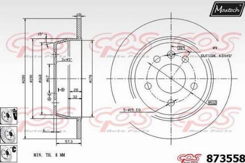 Maxtech 873558.6880 - Тормозной диск autospares.lv