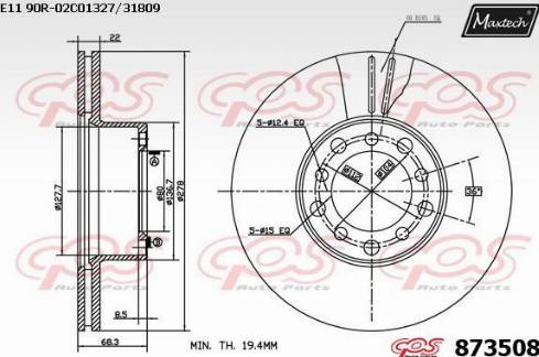 Maxtech 873508.0000 - Тормозной диск autospares.lv