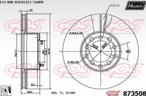 Maxtech 873508.0080 - Тормозной диск autospares.lv