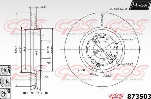 Maxtech 873503.6980 - Тормозной диск autospares.lv