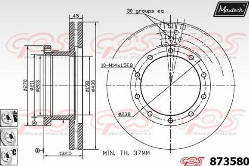 Maxtech 873580.6880 - Тормозной диск autospares.lv