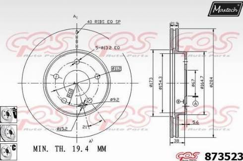 Maxtech 873523.6880 - Тормозной диск autospares.lv