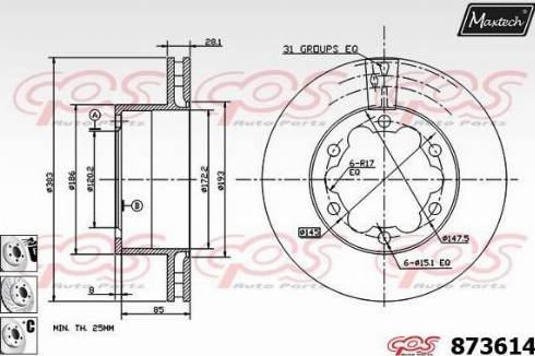 Maxtech 873614.6880 - Тормозной диск autospares.lv