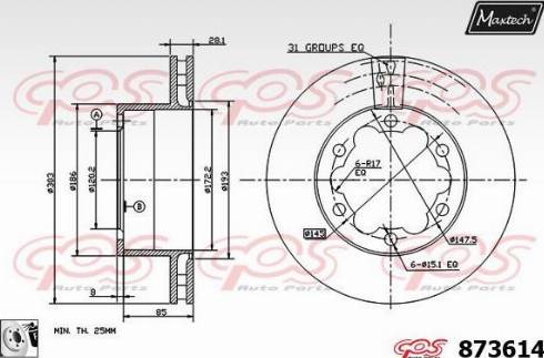 Maxtech 873614.0080 - Тормозной диск autospares.lv