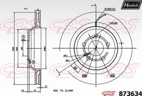 Maxtech 873634.0000 - Тормозной диск autospares.lv