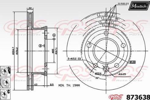 Maxtech 873638.6980 - Тормозной диск autospares.lv