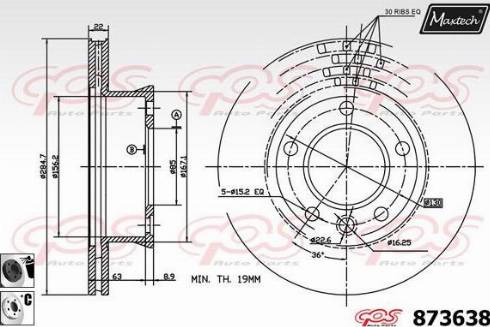 Maxtech 873638.6060 - Тормозной диск autospares.lv