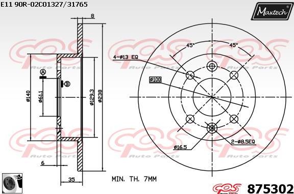 Maxtech 873096 - Тормозной диск autospares.lv