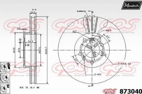 Maxtech 873040.6880 - Тормозной диск autospares.lv